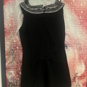 Elegant Black Dress blouse with Embellished Neckline